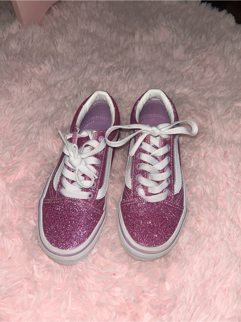 Vans Kids Glitter Pink Low-Top Sneakers with White Stripe